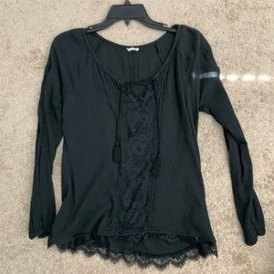 black long sleeve lace down the front top